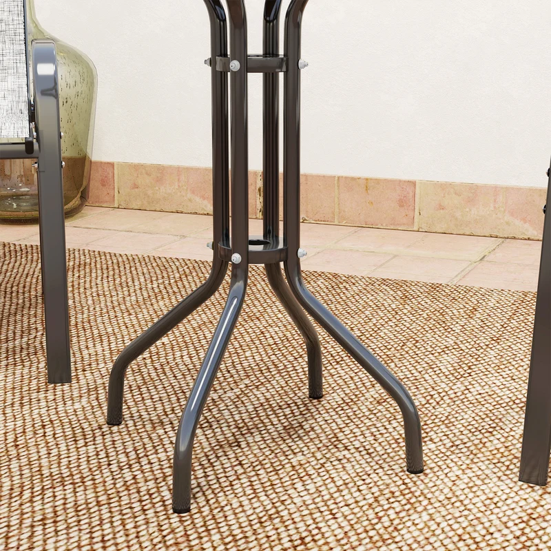 Outsunny Conjunto de Mesa y Sillas de Terraza Exterior de 3 Piezas, Muebles de Jardín Exterior con Sillas Apilables, Encimera de Vidrio y Estructura de Acero, para Patio, Gris Claro