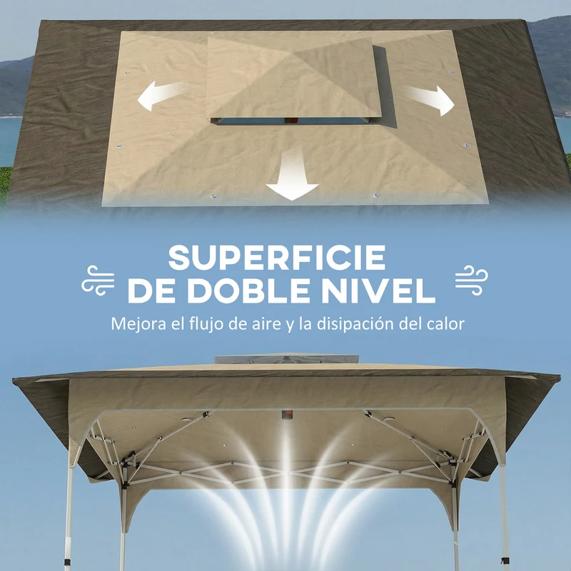 Outsunny Carpa Plegable 3,5x3,5 m, Pop-up, Cenador Pabellón de Jardín con Doble Techo, Cierre Central, UPF50+, Altura Ajustable de 3 Niveles y Bolsa de Transporte, Gazebo para Fiestas, Exterior, Caqui