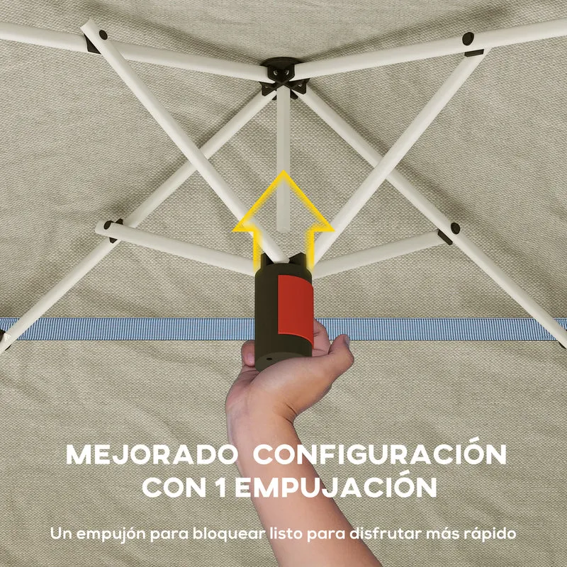 Outsunny Carpa Plegable 3,5x3,5 m, Pop-up, Cenador Pabellón de Jardín con Doble Techo, Cierre Central, UPF50+, Altura Ajustable de 3 Niveles y Bolsa de Transporte, Gazebo para Fiestas, Exterior, Caqui