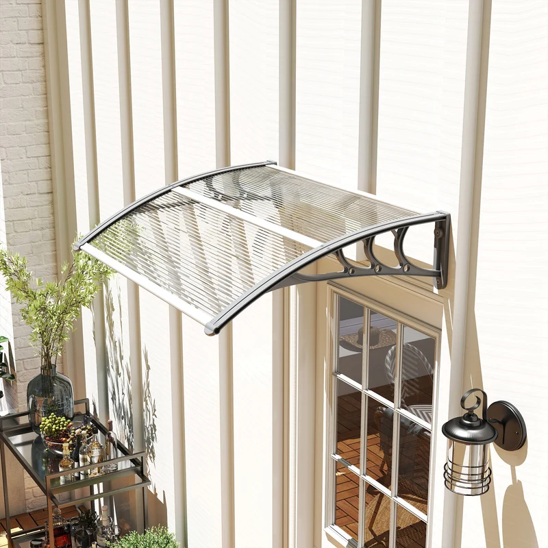 Outsunny Marquesinas Exterior para Puertas y Ventanas, 100x75 cm, Tejadillo de Protección contra Sol y Lluvia, con Cubierta de Policarbonato, Barra de Aluminio, Transparente