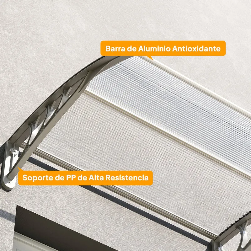 Outsunny Marquesinas Exterior para Puertas y Ventanas, 100x75 cm, Tejadillo de Protección contra Sol y Lluvia, con Cubierta de Policarbonato, Barra de Aluminio, Transparente