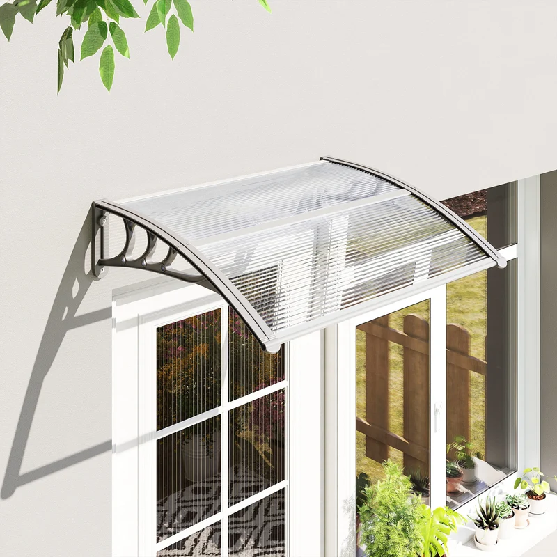 Outsunny Marquesinas Exterior para Puertas y Ventanas, 100x75 cm, Tejadillo de Protección contra Sol y Lluvia, con Cubierta de Policarbonato, Barra de Aluminio, Transparente