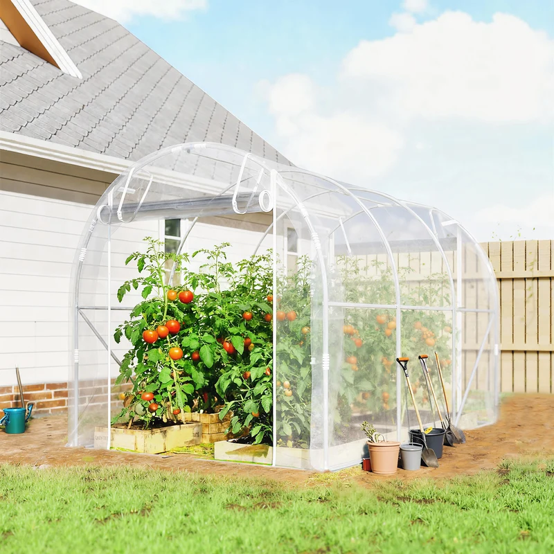 Outsunny Invernadero de Exterior 3x2x2 m, Invernadero de Túnel con 2 Puertas Enrollables, Marco de Acero Galvanizado y Cubierta de PE 150g/m², Anti-UV, Impermeable, para Cultivos, Transparente