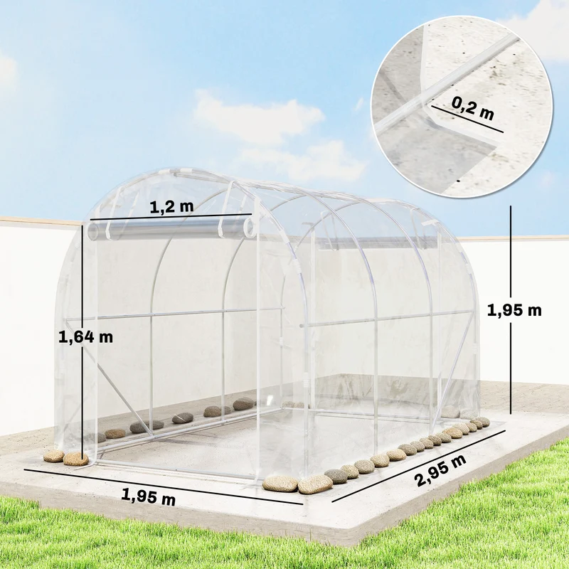 Outsunny Invernadero de Exterior 3x2x2 m, Invernadero de Túnel con 2 Puertas Enrollables, Marco de Acero Galvanizado y Cubierta de PE 150g/m², Anti-UV, Impermeable, para Cultivos, Transparente
