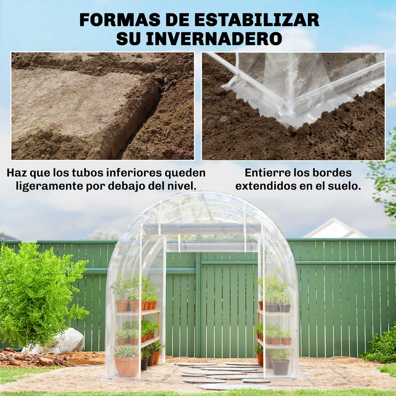 Outsunny Invernadero de Exterior 3x2x2 m, Invernadero de Túnel con 2 Puertas Enrollables, Marco de Acero Galvanizado y Cubierta de PE 150g/m², Anti-UV, Impermeable, para Cultivos, Transparente