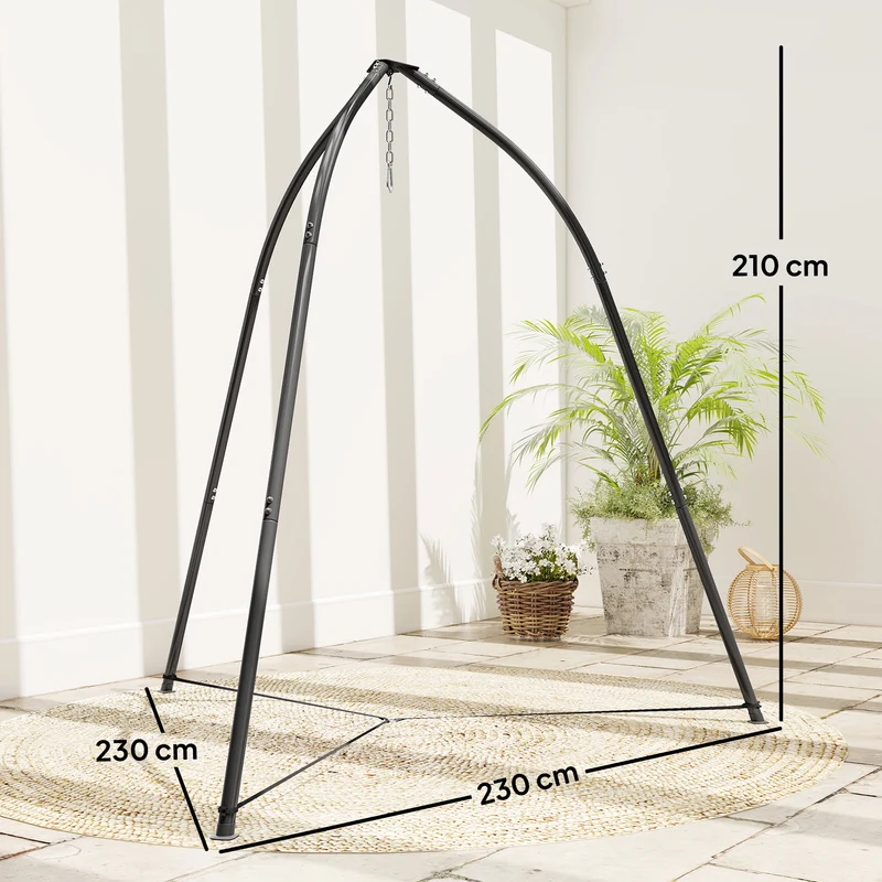 Outsunny Soporte para Silla Colgante Triangular Altura 210 cm, con Cadena Ajustable, Base Estable, Resistente a la Intemperie, Estructura de Silla Colgante para Patio, Jardín, Carga 150 kg, Negro