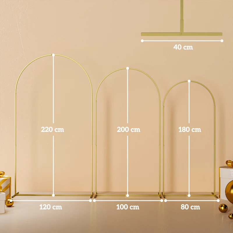 Outsunny Set de 3 Arcos de Jardín para Rosas de Metal, Arcos de Boda de 220/200/180 cm con Recubrimiento en Polvo, Resistente a la Intemperie, para Plantas Trepadoras, Decoración Patio Terraza, Dorado