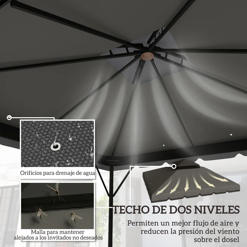 Outsunny Techo de Repuesto para Cenador, 3x3 m, Cubierta de Repuesto con Techo Doble, 8 Orificios de Drenaje y Protección UPF 30+, SOLO Toldo de Recambio para Pabellón Gazebo, Gris Claro