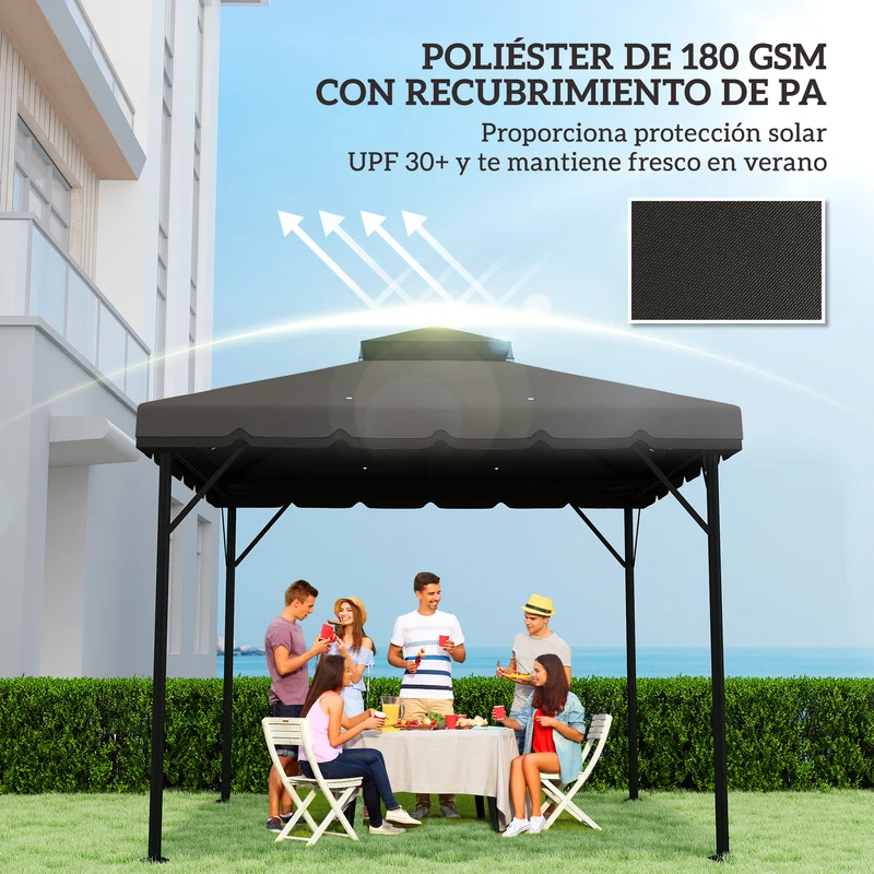 Outsunny Techo de Repuesto para Cenador, 3x3 m, Cubierta de Repuesto con Techo Doble, 8 Orificios de Drenaje y Protección UPF 30+, SOLO Toldo de Recambio para Pabellón Gazebo, Gris Claro