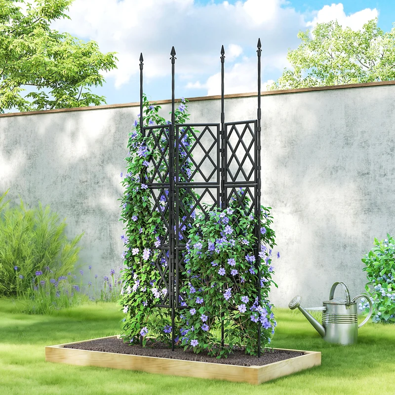 Outsunny Enrejado de Jardín Plegable, Soporte para Plantas Trepadoras con Montaje DIY y Marco de Acero para Frutas, Verduras, Flores, Decoración Exterior, Patio, Terraza, 85x2x197 cm, Negro