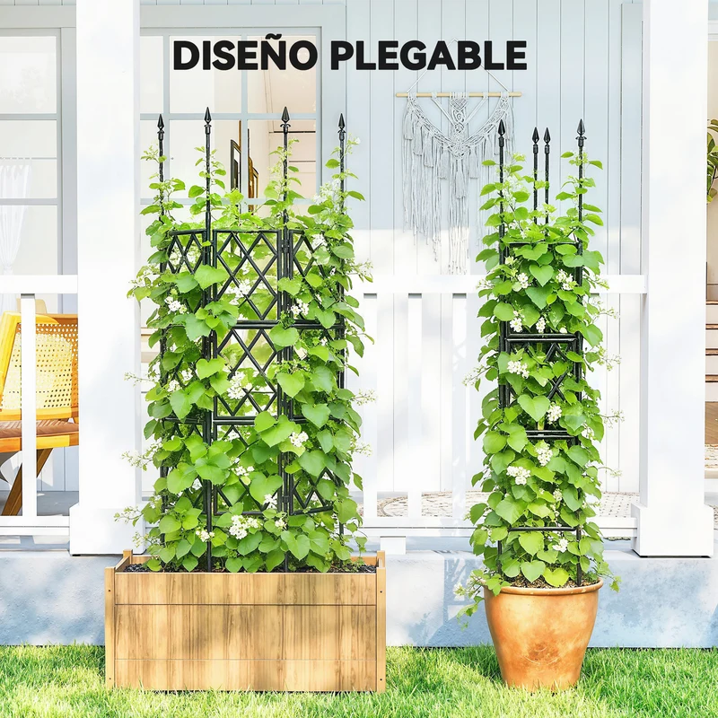 Outsunny Enrejado de Jardín Plegable, Soporte para Plantas Trepadoras con Montaje DIY y Marco de Acero para Frutas, Verduras, Flores, Decoración Exterior, Patio, Terraza, 85x2x197 cm, Negro
