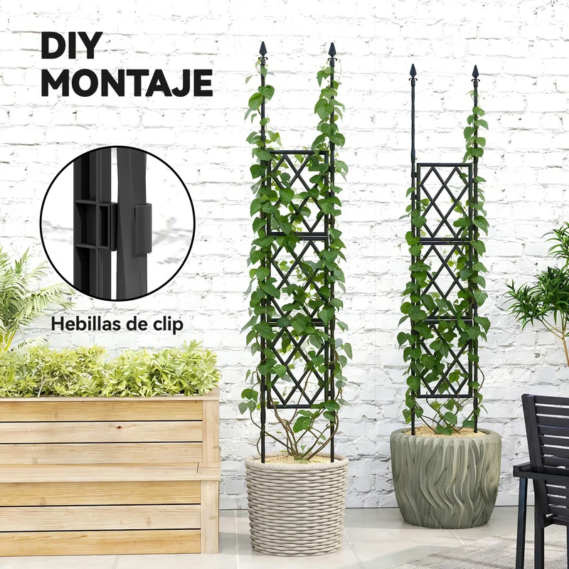 Outsunny Enrejado de Jardín Plegable, Soporte para Plantas Trepadoras con Montaje DIY y Marco de Acero para Frutas, Verduras, Flores, Decoración Exterior, Patio, Terraza, 85x2x197 cm, Negro