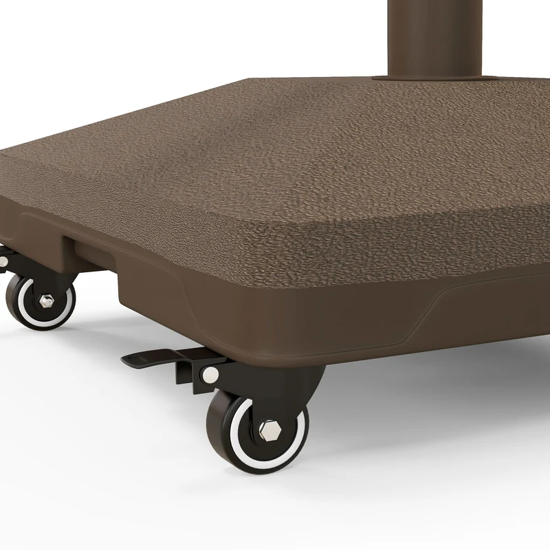 Outsunny Base para Sombrilla con Ruedas, 2,5 kg, Soporte de Parasol de HDPE, Pie para Sombrilla con Postes Ø22 mm a Ø38 mm, Rellenable de Arena 18 kg o Agua 16 kg, para Jardín, Patio, Terraza, Marrón