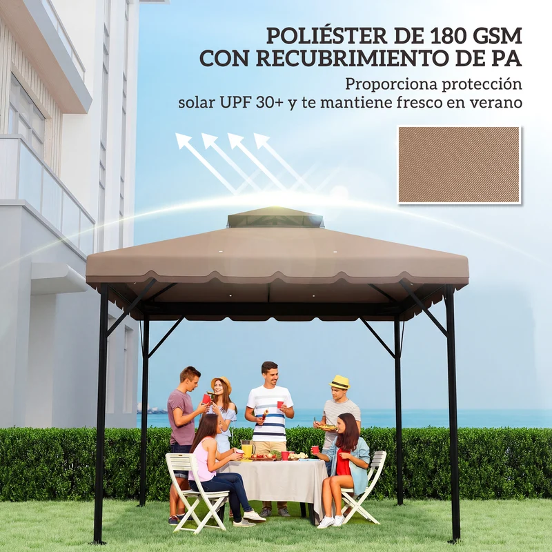 Outsunny Techo de Repuesto para Cenador, 3x3 m, Cubierta de Repuesto con Techo Doble, 8 Orificios de Drenaje y Protección UPF 30+, SOLO Toldo de Recambio para Pabellón Gazebo, Caqui