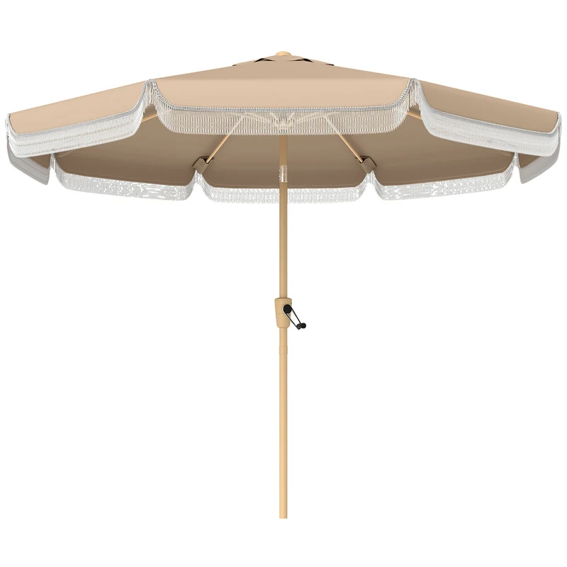 Outsunny Sombrilla Terraza Exterior, Ø266x238 cm, Sombrilla de Jardín con Ángulo Ajustable 30°, Manivela, Flecos y Ventilación, Impermeable, Parasol para Terraza, Playa, Patio, Balcón, Caqui