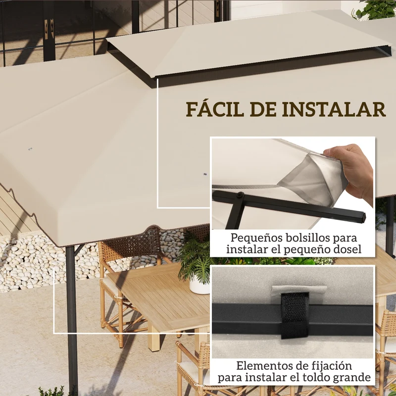 Outsunny Techo de Repuesto para Cenador, 4x3 m, Cubierta de Repuesto con Doble Techo, 8 Orificios de Drenaje, SOLO Toldo de Recambio para Pabellón Gazebo, Beige
