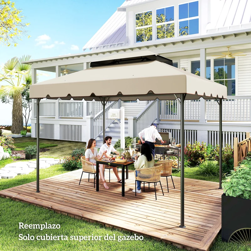 Outsunny Techo de Repuesto para Cenador, 4x3 m, Cubierta de Repuesto con Doble Techo, 8 Orificios de Drenaje, SOLO Toldo de Recambio para Pabellón Gazebo, Beige