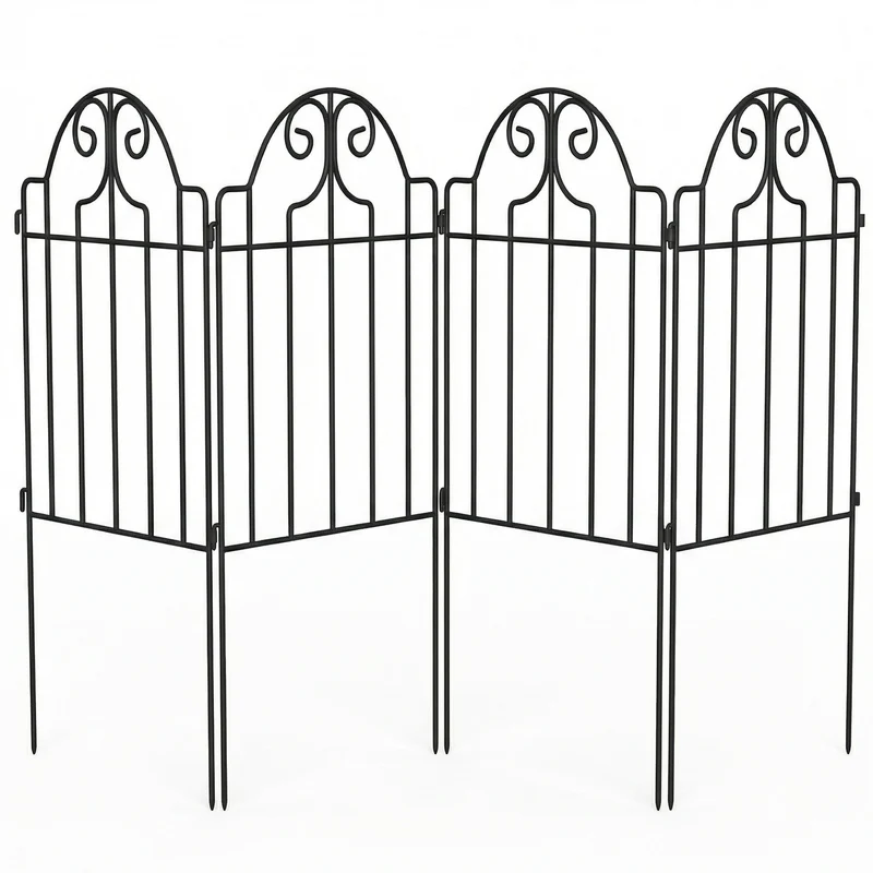 Outsunny Set de 4 Vallas de Jardín de Metal, 125x57 cm, Vallas de Jardín Exterior Decorativas con Diseño Arqueado, Resistente y Fácil de Instalar, para Huerto, Patio, Terraza, Césped, Negro