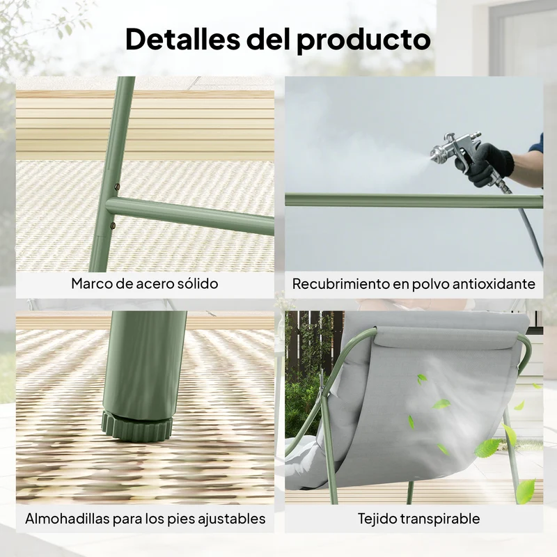 Outsunny Conjunto de Mesa y Sillas de Terraza Exterior de 3 Piezas, Muebles de Jardín Exterior con Cojines, 2 Sillas Lounge, Mesa de Café y Estructura de Acero, para Patio, Gris Claro