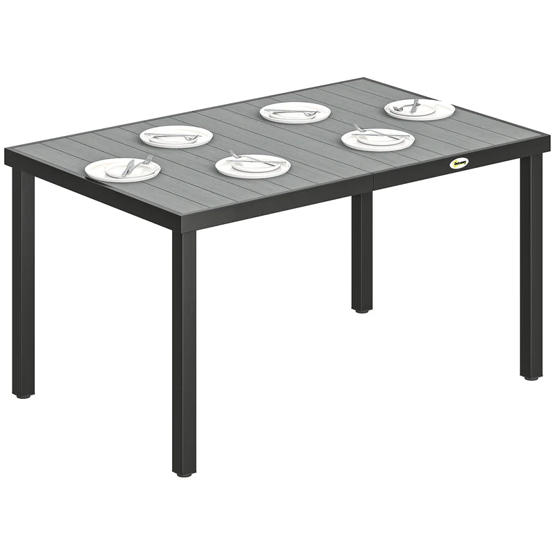 Outsunny Mesa de Comedor de Jardín Rectangular, Mesa de Terraza Exterior 140x90x74 cm, con Estructura de Acero y Encimera Desmontable de WPC de Listones, Carga 50 kg, para Patio, Balcón, Gris