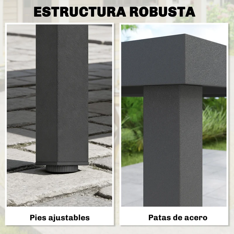 Outsunny Mesa de Comedor de Jardín Rectangular, Mesa de Terraza Exterior 140x90x74 cm, con Estructura de Acero y Encimera Desmontable de WPC de Listones, Carga 50 kg, para Patio, Balcón, Gris