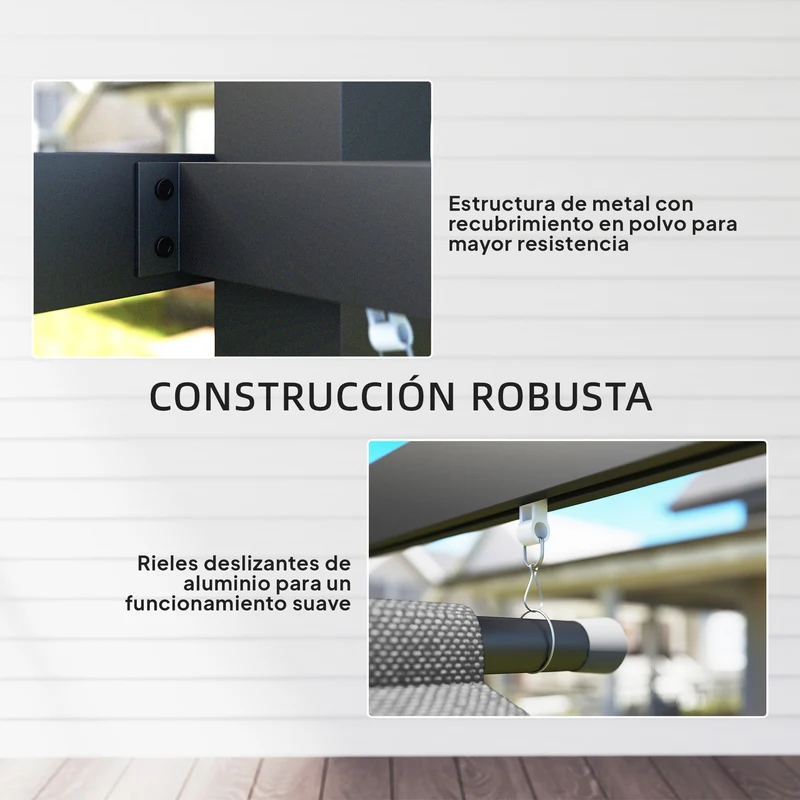 Outsunny Pérgola de Jardín 4x3 m con Techo Retráctil y 3 Laterales Enrollables, Cenador de Jardín Montado en Pared o Independiente, con UPF30+, Estructura Metálica, Pabellón para Exterior, Gris