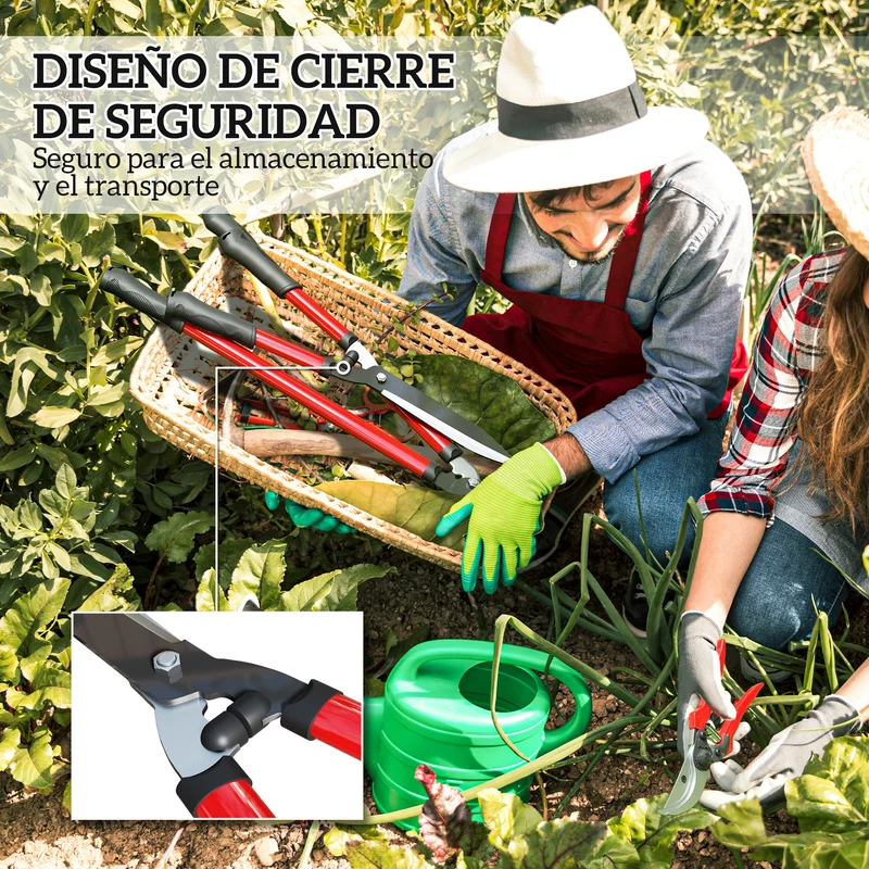 Outsunny Juego de Herramientas para Jardín de 3 Piezas Juego de Herramientas Jardinería con Tijeras de Jardín Cortarramas Tijeras de Podar y Mangos de Goma Antideslizantes Ligera Para Podar Plantas