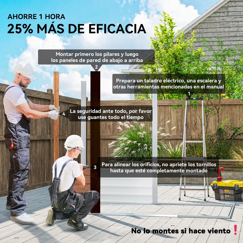 Outsunny Caseta de Jardín Exterior 3 m² 235,7x152x208,7 cm Cobertizo de Jardín Exterior Metálica con 2 Puertas Corredizas y 4 Ventanas para Almacenamiento de Herramientas Efecto Madera Natural y Café