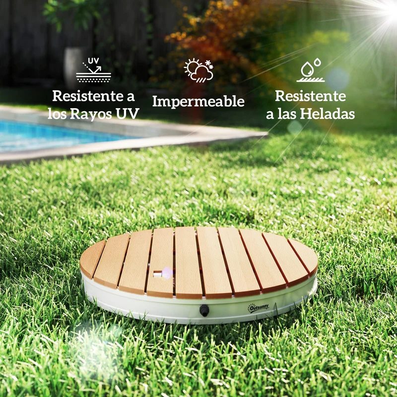Outsunny Ducha de Jardín Portátil Ø70,5 cm Ducha Exterior de Suelo Altura Ajustable hasta 4 m Estructura de Aluminio Resistente al Agua a los Rayos UV y a Las Heladas para Camping Piscina Playa