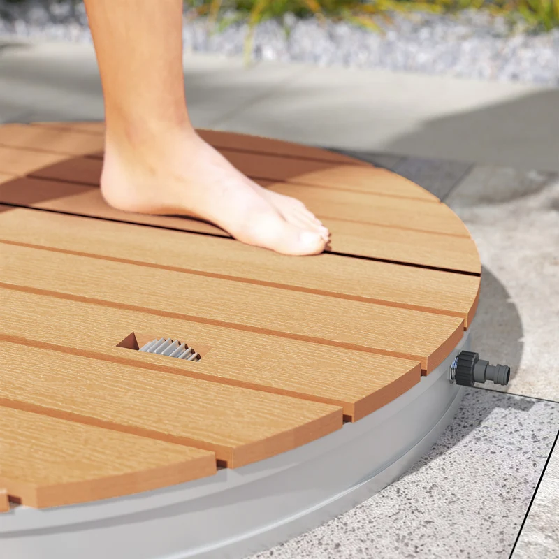Outsunny Ducha de Jardín Portátil Ø70,5 cm Ducha Exterior de Suelo Altura Ajustable hasta 4 m Estructura de Aluminio Resistente al Agua a los Rayos UV y a Las Heladas para Camping Piscina Playa