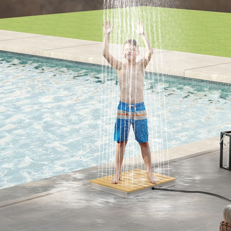 Outsunny Ducha de Jardín Portátil 70,5x55 cm Ducha Exterior de Suelo Altura Ajustable hasta 4 m Estructura de Aluminio Resistente al Agua a los Rayos UV y a Las Heladas para Camping Piscina Playa