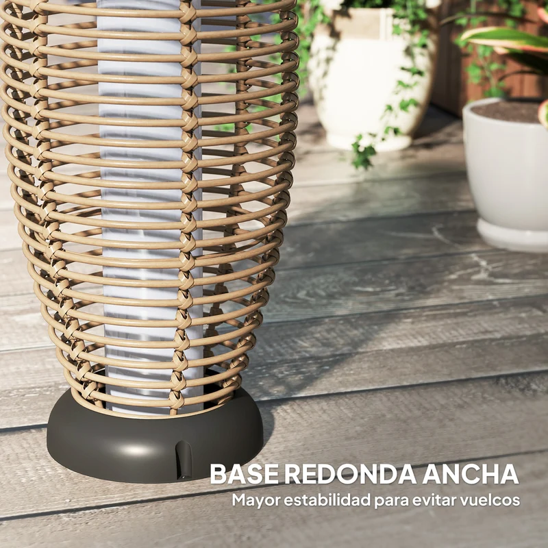 Outsunny Linterna de Jardín de Ratán Sintético Farola Solar Exterior con Luces LED Encendido y Apagado Automático Impermeable para Terraza Balcón Patio Ø26x72 cm Natural