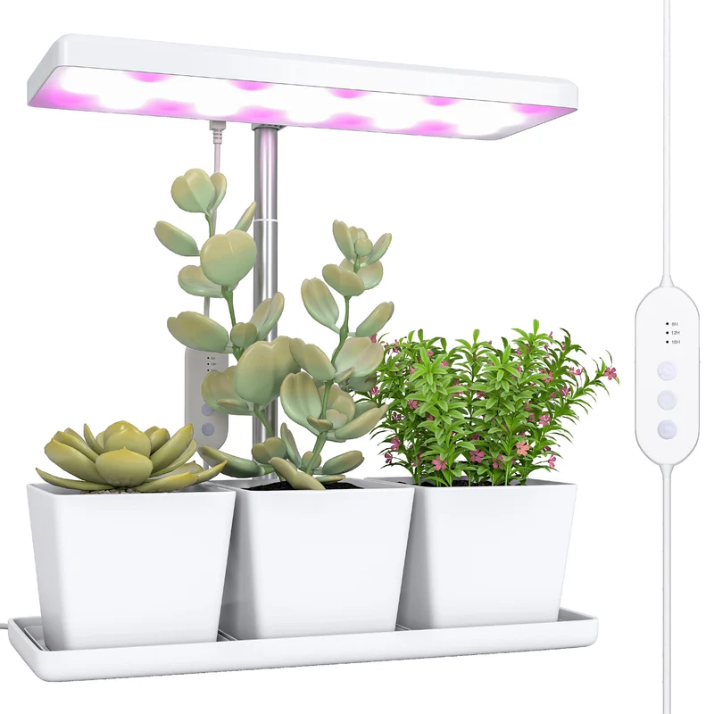 Outsunny Lámpara de Planta Interior, 30 LED, Luz de Crecimiento de Espectro Completo, Ajustable en Altura con Temporizador Automático 8/12/16/24H, 5 de Brillo y 3 Cajas para Invernadero, Jardín