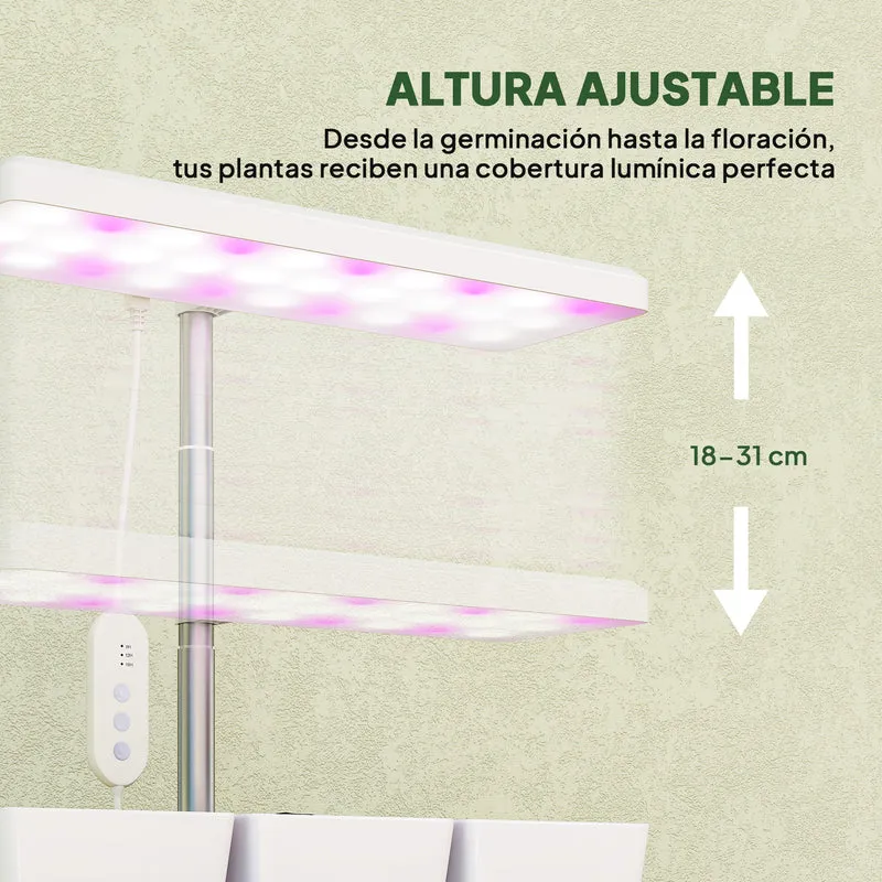 Outsunny Lámpara de Planta Interior, 30 LED, Luz de Crecimiento de Espectro Completo, Ajustable en Altura con Temporizador Automático 8/12/16/24H, 5 de Brillo y 3 Cajas para Invernadero, Jardín