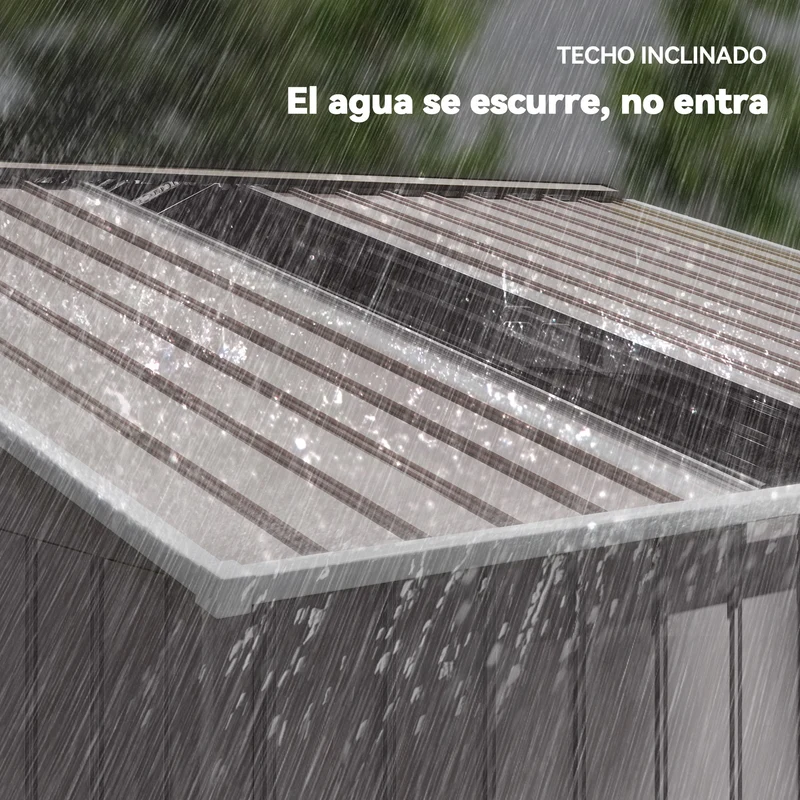 Outsunny Caseta de Jardín Exterior 4,9 m², 277x195x192 cm, Cobertizo de Jardín Exterior Metálico con Claraboya de Fibra de Vidrio, Puerta Corredera, Ventilación y Kit de Fundación, Gris Claro