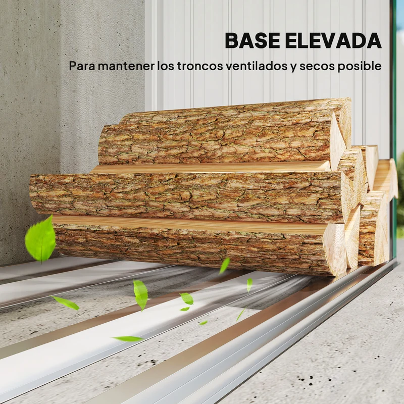 Outsunny Casetilla para Leña de Acero Galvanizado, Cobertizo Leñero Exterior de Almacenamiento de Troncos, con Base Elevada y Techo Inclinado, 213x66,5x150 cm, Verde