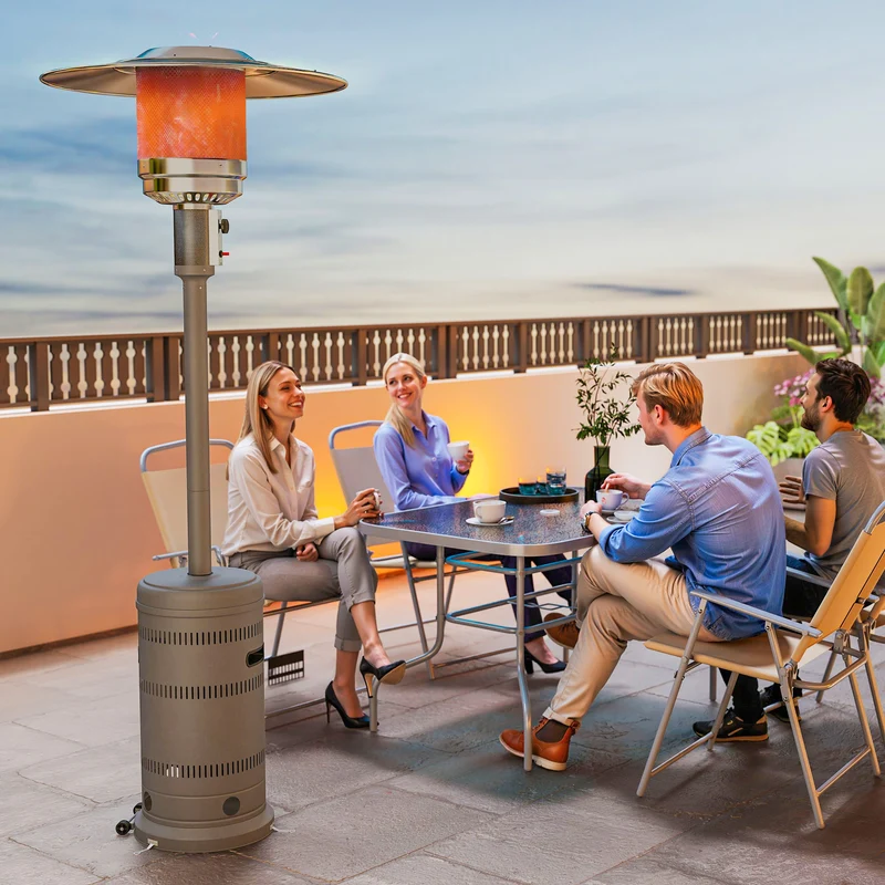 Outsunny Estufa de Gas Butano, 13000W, Calefactor de Exterior a Gas Portátil con Temperatura Ajustable, Protección contra Vuelcos, Encendido Piezoeléctrico y Ruedas, para Butano y Propano, 7 m², Gris