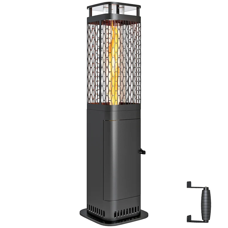 Outsunny Estufa de Pellets, 6.86 KW, sin Electricidad, Estufa Exterior con Tubo de Vidrio, Base Antideslizante y Rejilla Metálica, Calefactor de Pellets sin Humo para Jardín, Terraza, Exterior, Negro