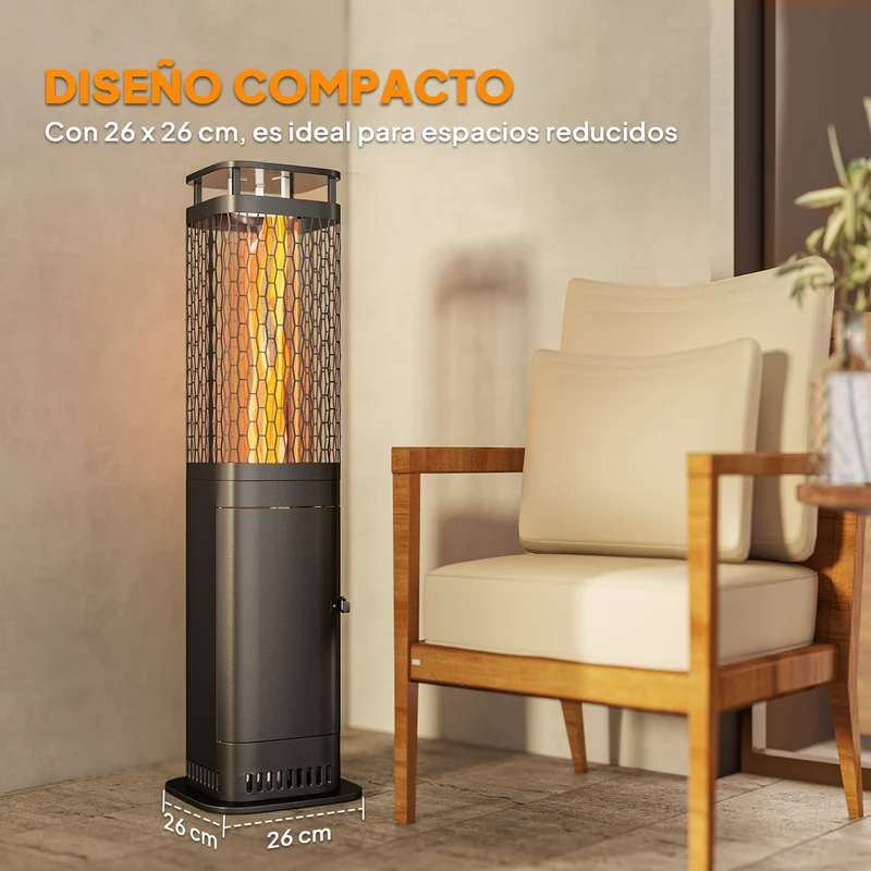 Outsunny Estufa de Pellets, 6.86 KW, sin Electricidad, Estufa Exterior con Tubo de Vidrio, Base Antideslizante y Rejilla Metálica, Calefactor de Pellets sin Humo para Jardín, Terraza, Exterior, Negro