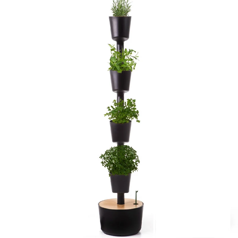 Huerto Vertical De Interior Citysens 4 Macetas Con Autorriego Y Semillas Aromáticas– Negro, Polipropileno 100% Reciclado