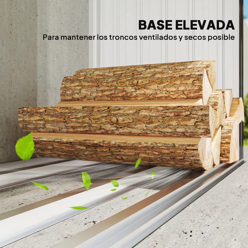 Outsunny Casetilla para Leña de Acero Galvanizado, Cobertizo Leñero Exterior de Almacenamiento de Troncos, con Base Elevada y Techo Inclinado, 213x66,5x150 cm, Gris Oscuro