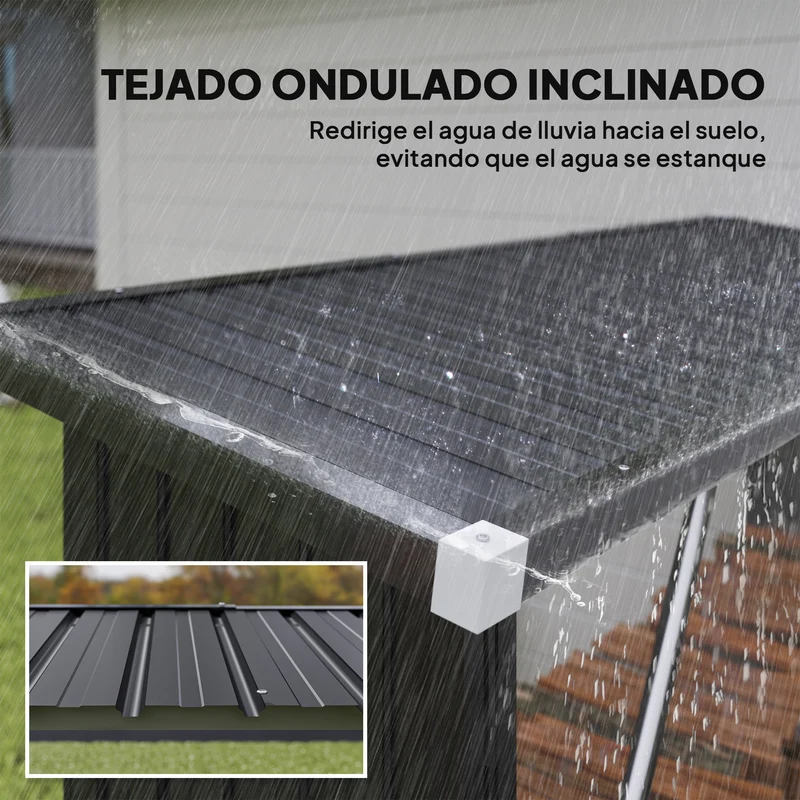 Outsunny Casetilla para Leña de Acero Galvanizado, Cobertizo Leñero Exterior de Almacenamiento de Troncos, con Base Elevada y Techo Inclinado, 213x66,5x150 cm, Gris Oscuro