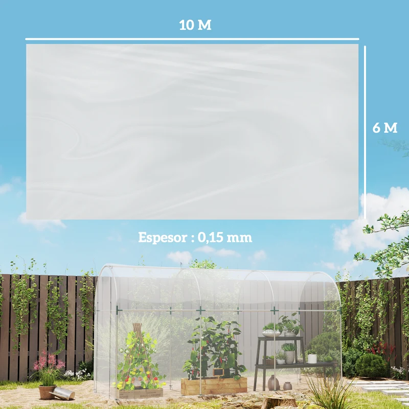 Outsunny Plástico Invernadero Transparente, 6x10 m, Cubierta de Repuesto para Invernadero de Polipropileno, Resistente al Agua, para Huerto, Plantas, Agricultura, Jardín