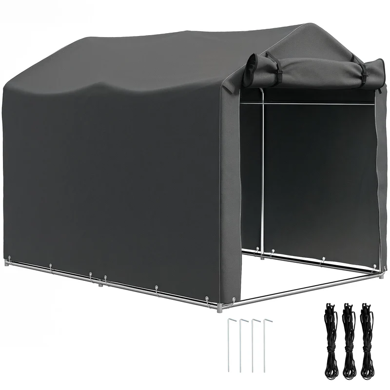 Outsunny Carpa de Jardín Exterior para Herramientas Bicicletas 2,2x1,57x1,65 m, Cobertizo Exterior con Puerta Desmontable con Cremallera, Impermeable, Anti-UV, Garaje Portátil, Gris Oscuro