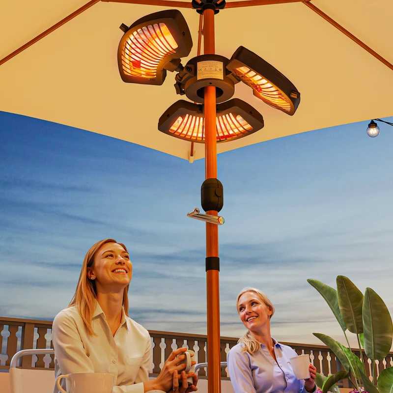 Outsunny Calefactor por Infrarrojos para Parasol, 800/1600/2400W, Estufa Exterior Eléctrica de Aluminio con 3 Niveles de Calentamiento, Protección Antivuelco, IP44, para Terraza, Patio y Jardín, Negro