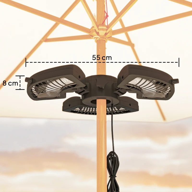 Outsunny Calefactor por Infrarrojos para Parasol, 800/1600/2400W, Estufa Exterior Eléctrica de Aluminio con 3 Niveles de Calentamiento, Protección Antivuelco, IP44, para Terraza, Patio y Jardín, Negro