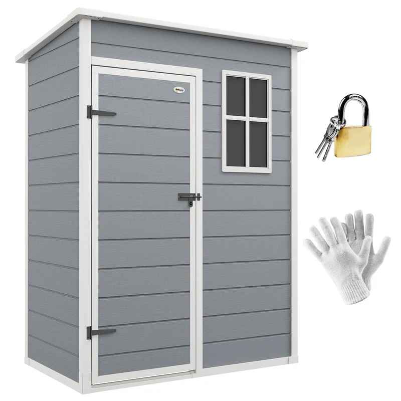 Outsunny Caseta de Jardín Exterior, 1,14 m², 151x92x193 cm, Cobertizo de Jardín Exterior con Suelo, Puerta Corredera, Ventana y Techo Inclinado, para Almacenamiento de Herramientas, Gris