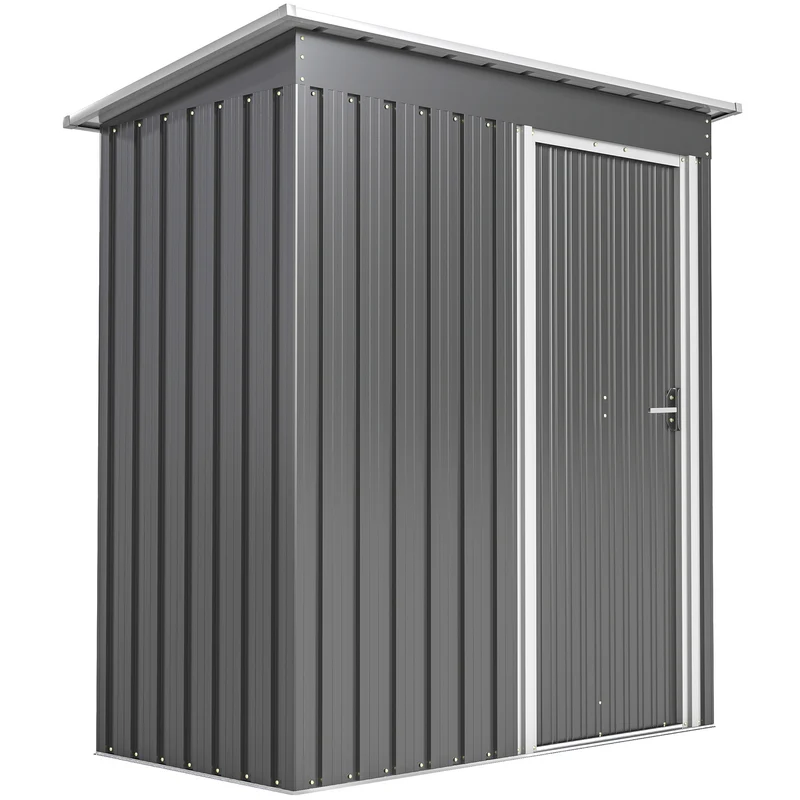 Outsunny Caseta de Jardín Exterior, 1,16 m², 163x89x182 cm, Cobertizo de Jardín Exterior Metálico con Puerta Corredera y Techo Inclinado, para Almacenamiento de Herramientas, Gris