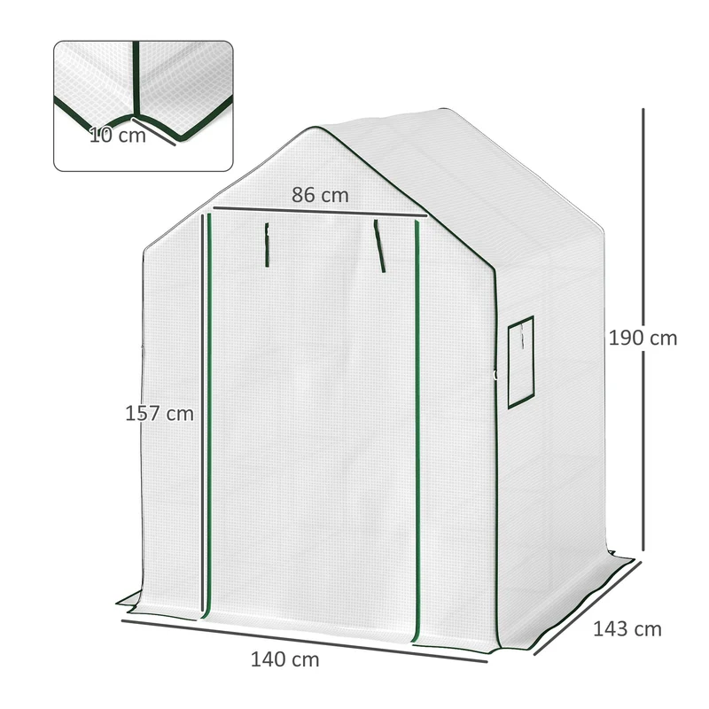 Outsunny Invernadero de Exterior Invernadero Pequeño de 3 Niveles con 6 Estantes Puerta Enrollable Cubierta de PE y Marco de Acero para Cultivos Plantas Flores 140x143x190 cm Blanco