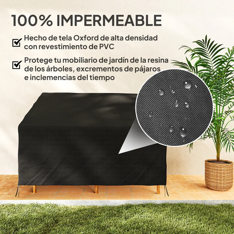 Outsunny Funda para Banco de Jardín 2 Plazas, Funda Sofá Exterior Impermeable, Tela Oxford 600D con Recubrimiento, 140x84x56/94 cm para Patio, Terraza, Negro